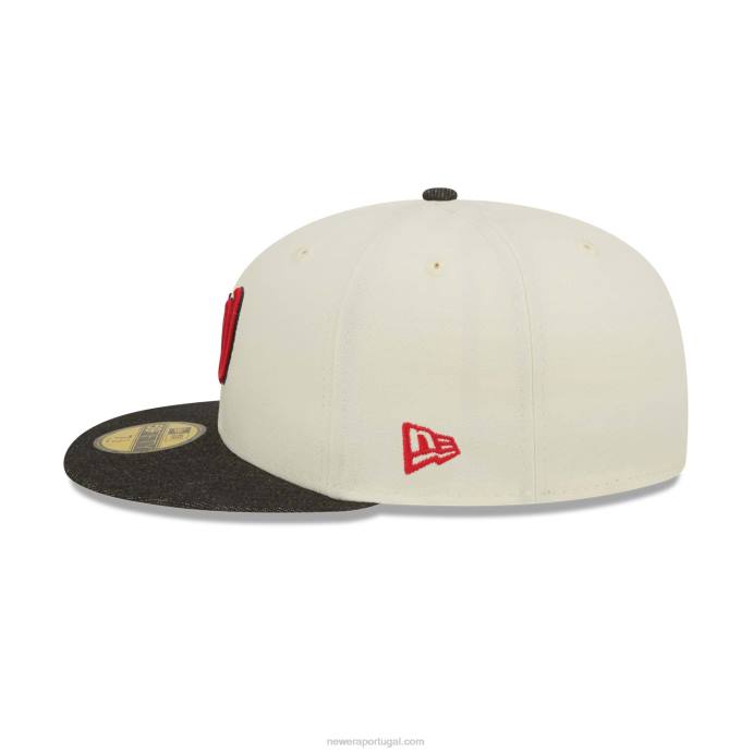 FFTN416 New Era Boné Washington Nationals MLB Preto Denim Cromado Branco 59Fifty