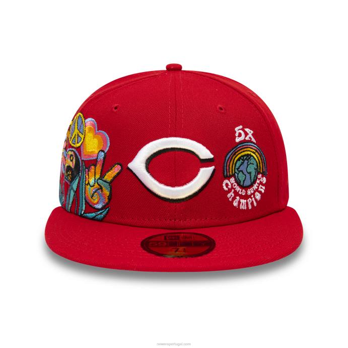 FFTN419 New Era Boné Cincinnati Reds Groovy Red 59Fifty