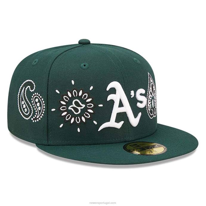 FFTN438 New Era Oakland Athletics MLB All Over Print Paisley Green 59Fifty Boné Justo