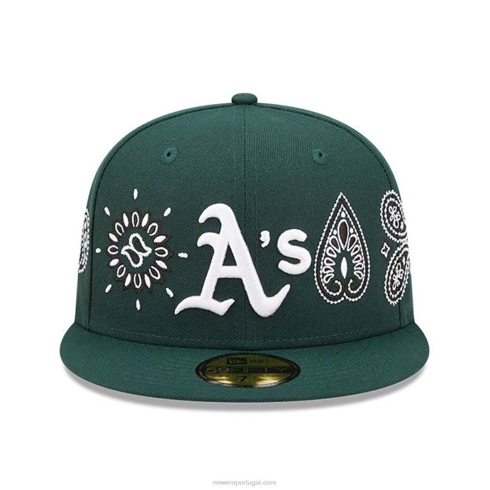 FFTN438 New Era Oakland Athletics MLB All Over Print Paisley Green 59Fifty Boné Justo