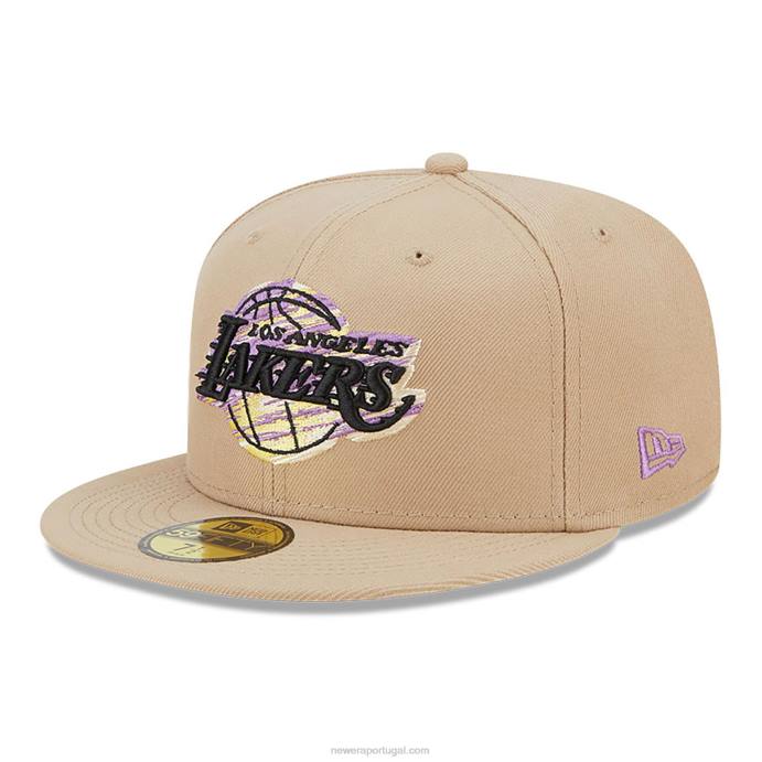 FFTN444 New Era Boné ajustado 59fifty bege neon la lakers team