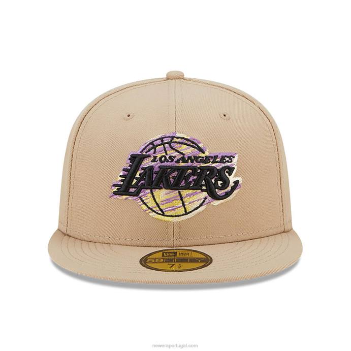 FFTN444 New Era Boné ajustado 59fifty bege neon la lakers team