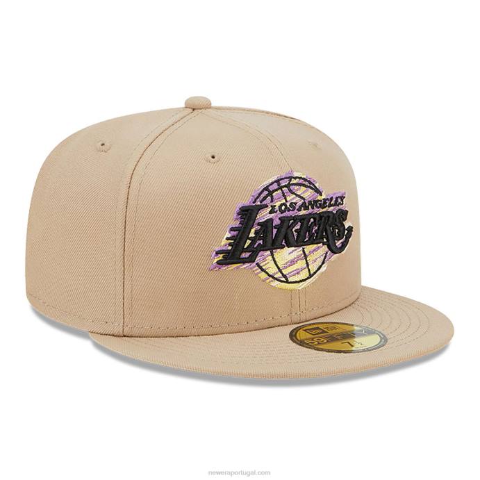 FFTN444 New Era Boné ajustado 59fifty bege neon la lakers team