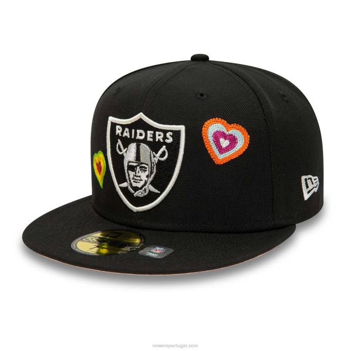 FFTN473 New Era boné las vegas raiders ponto corrente coração preto 59fifty