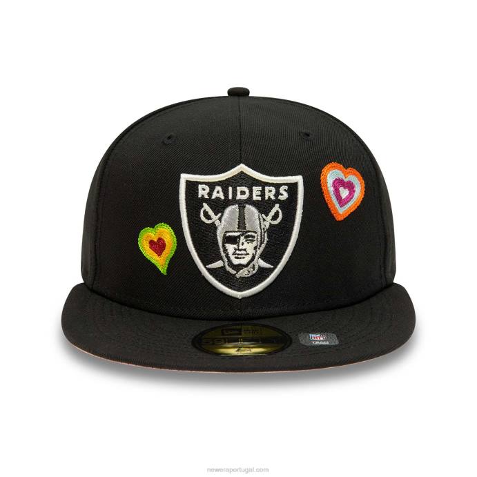 FFTN473 New Era boné las vegas raiders ponto corrente coração preto 59fifty