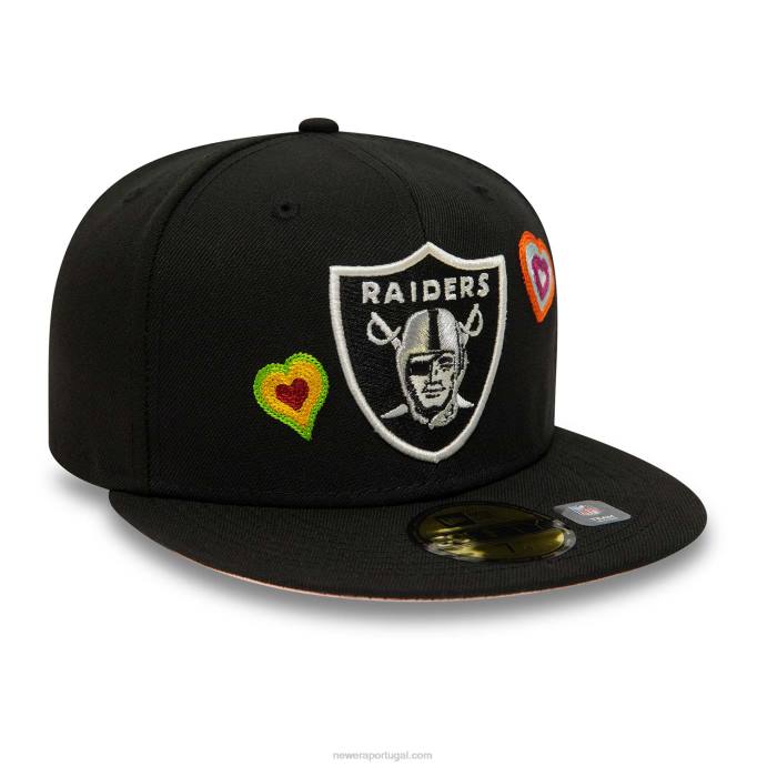 FFTN473 New Era boné las vegas raiders ponto corrente coração preto 59fifty