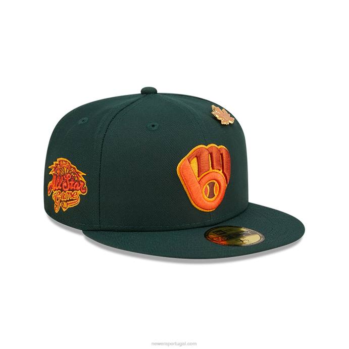 FFTN474 New Era Milwaukee Brewers frondoso boné verde escuro 59fifty