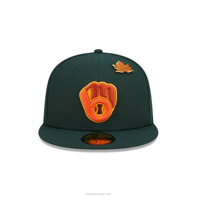 FFTN474 New Era Milwaukee Brewers frondoso boné verde escuro 59fifty