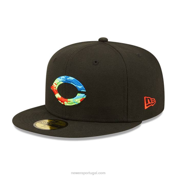 FFTN475 New Era Boné Cincinnati Reds Infravermelho Preto 59Fifty