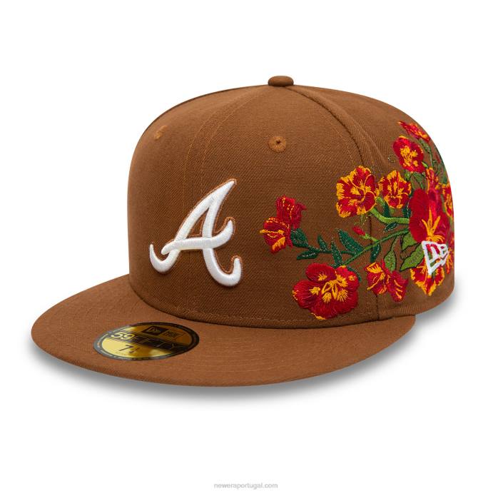FFTN504 New Era Boné Atlanta Braves MLB Floral Caramelo Marrom 59Fifty