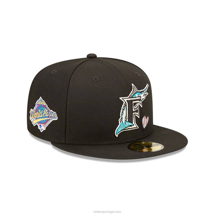 FFTN533 New Era Boné miami marlins mlb team heart preto 59fifty