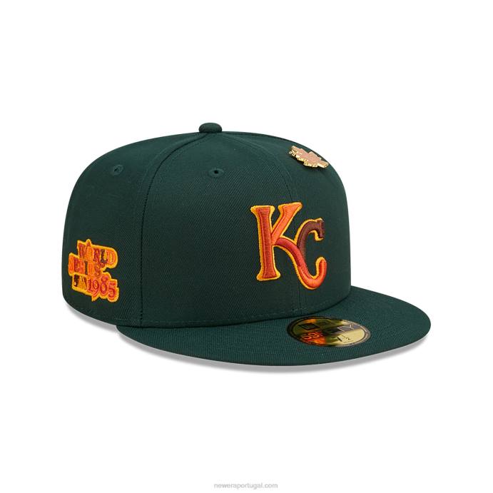 FFTN535 New Era Boné 59fifty kansas city royals frondoso verde escuro