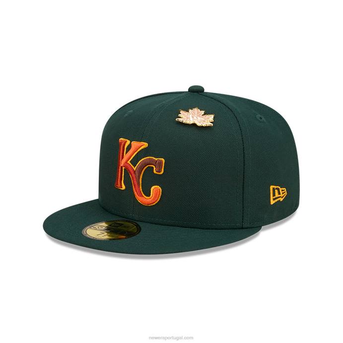 FFTN535 New Era Boné 59fifty kansas city royals frondoso verde escuro
