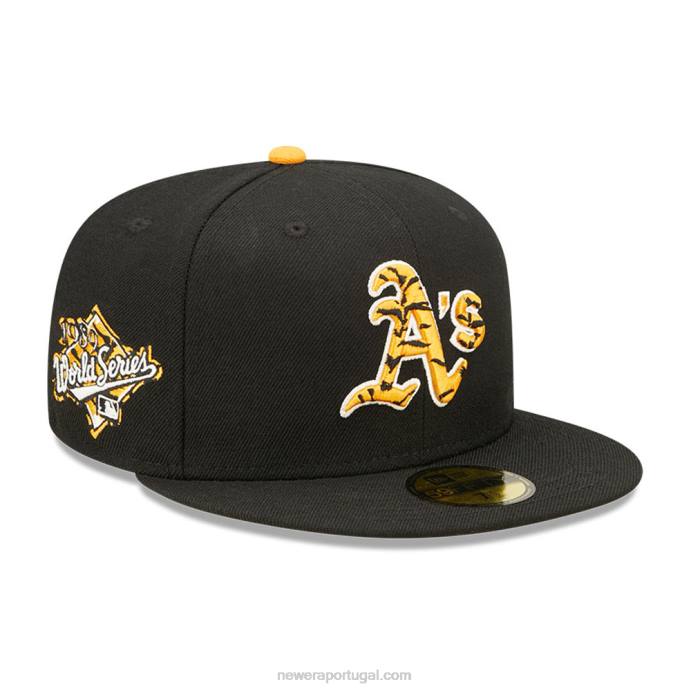 FFTN553 New Era Boné Oakland Athletics Tiger Fill Black 59Fifty