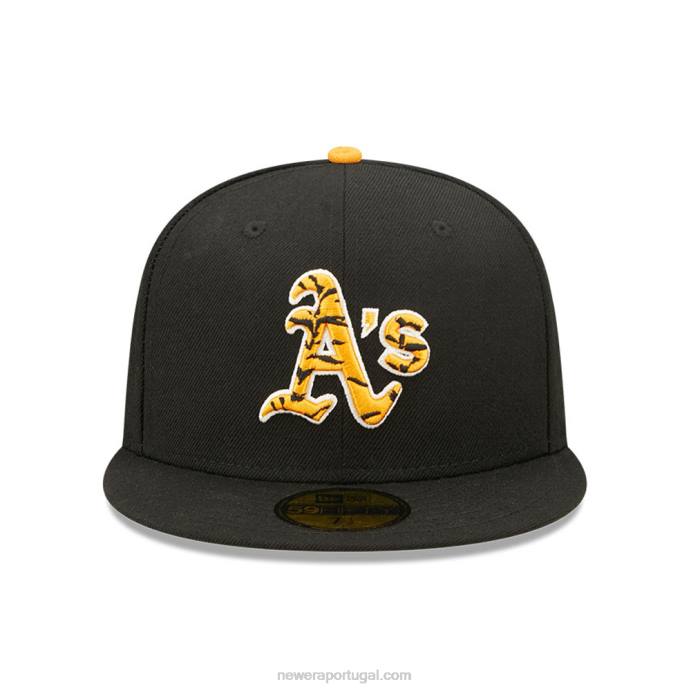 FFTN553 New Era Boné Oakland Athletics Tiger Fill Black 59Fifty
