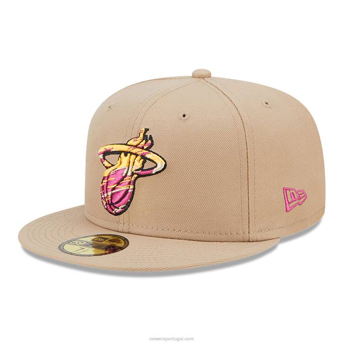 FFTN566 New Era Boné miami heat team bege neon 59fifty