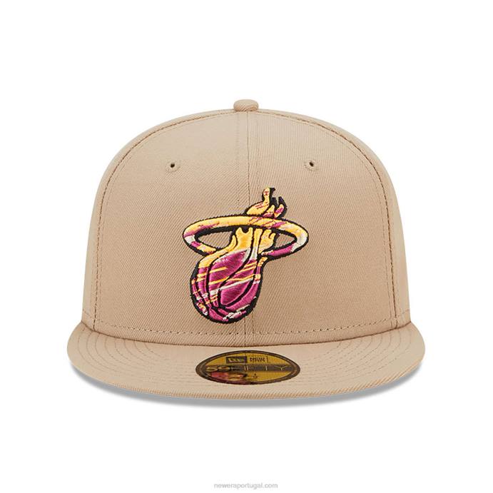 FFTN566 New Era Boné miami heat team bege neon 59fifty