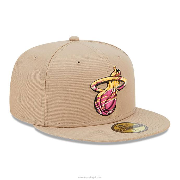 FFTN566 New Era Boné miami heat team bege neon 59fifty