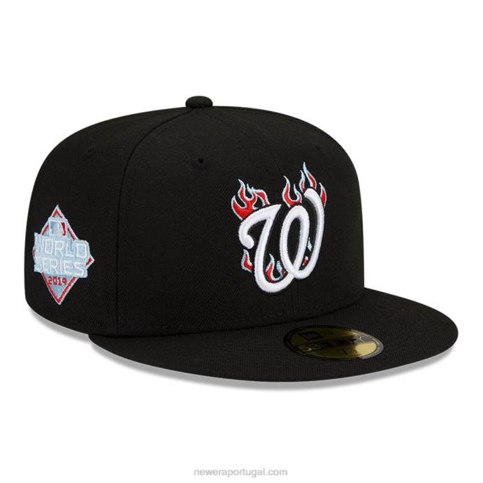 FFTN580 New Era boné ajustado 59fifty preto da equipe mlb do washington nationals