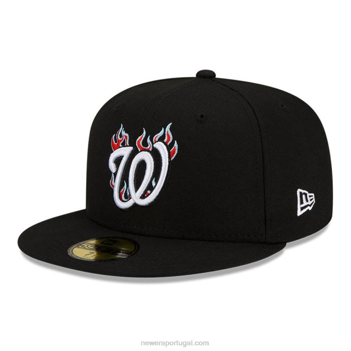 FFTN580 New Era boné ajustado 59fifty preto da equipe mlb do washington nationals