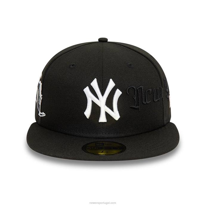 FFTN626 New Era Boné ajustado New York Yankees 59fifty com script preto