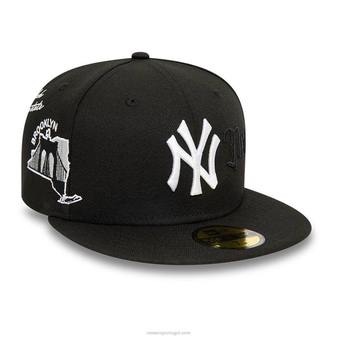FFTN626 New Era Boné ajustado New York Yankees 59fifty com script preto