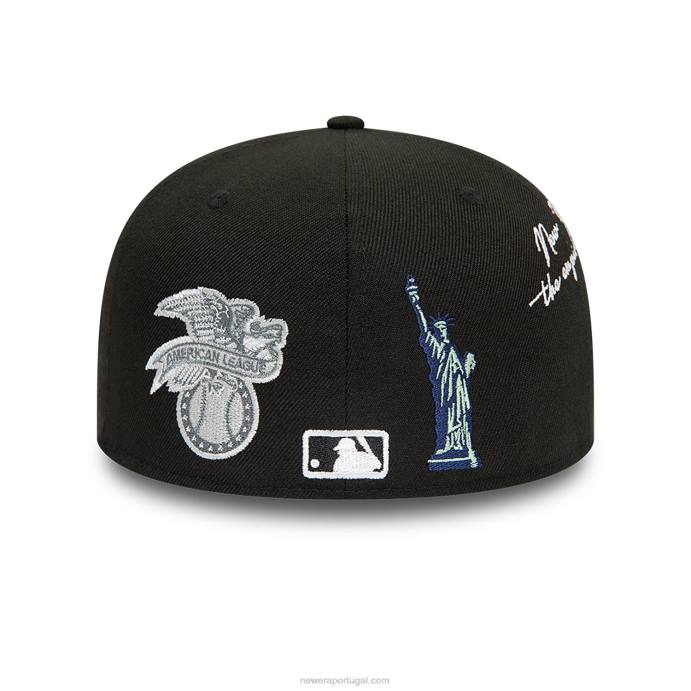 FFTN626 New Era Boné ajustado New York Yankees 59fifty com script preto