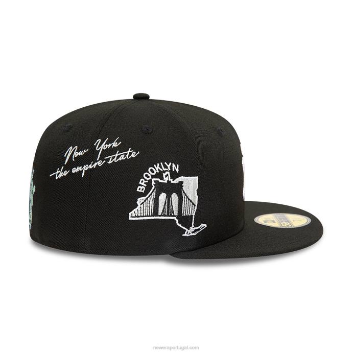 FFTN626 New Era Boné ajustado New York Yankees 59fifty com script preto