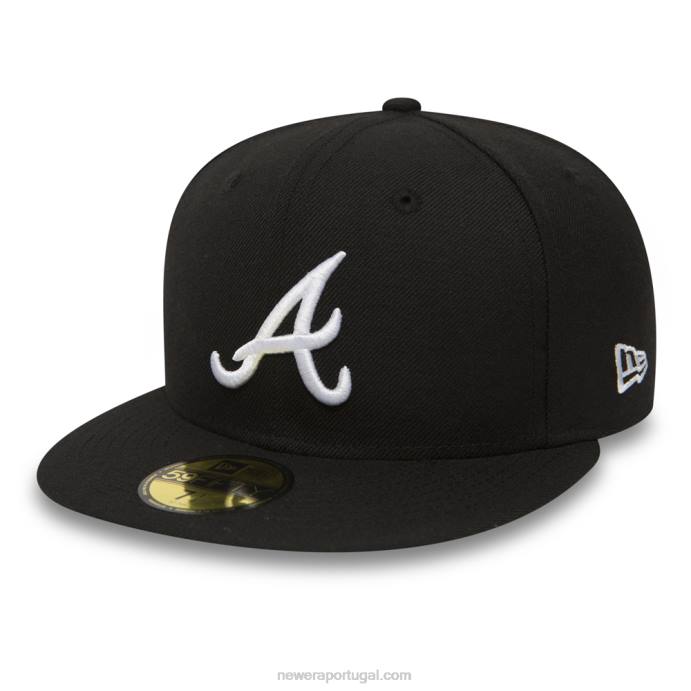 FFTN62 New Era Boné 59fifty preto essencial do Atlanta Braves