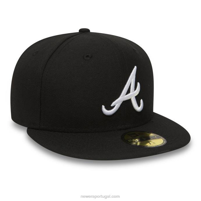FFTN62 New Era Boné 59fifty preto essencial do Atlanta Braves