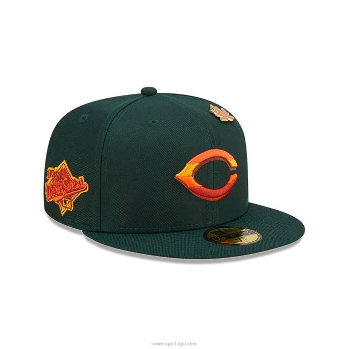 FFTN656 New Era Cincinnati Reds frondoso boné verde escuro 59fifty
