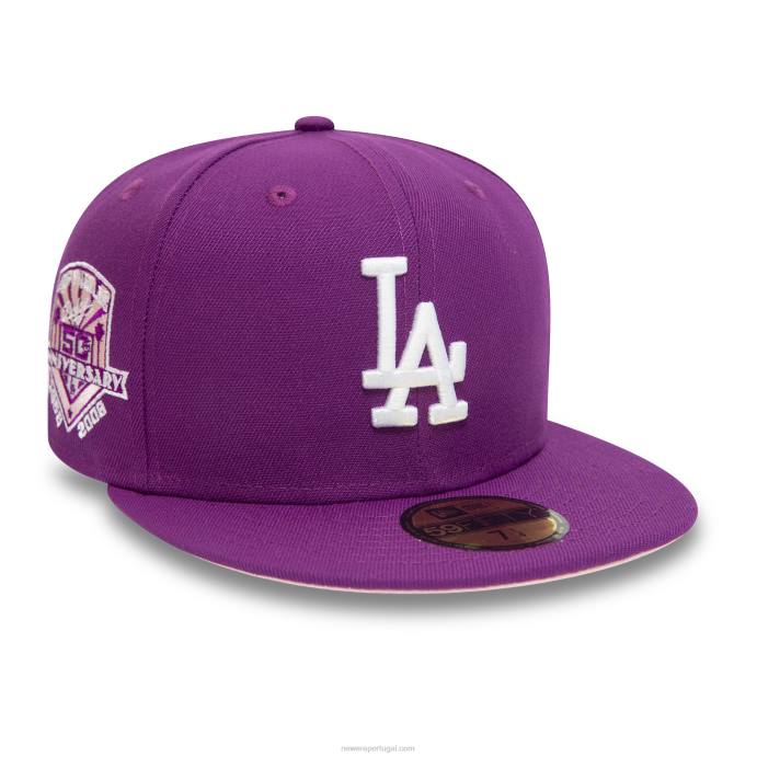 FFTN65 New Era la dodgers 50º aniversário boné roxo 59fifty ajustado