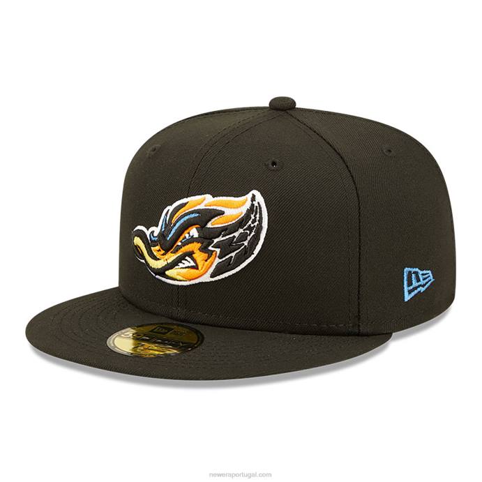 FFTN685 New Era Boné de patos de borracha Akron milb preto 59fifty