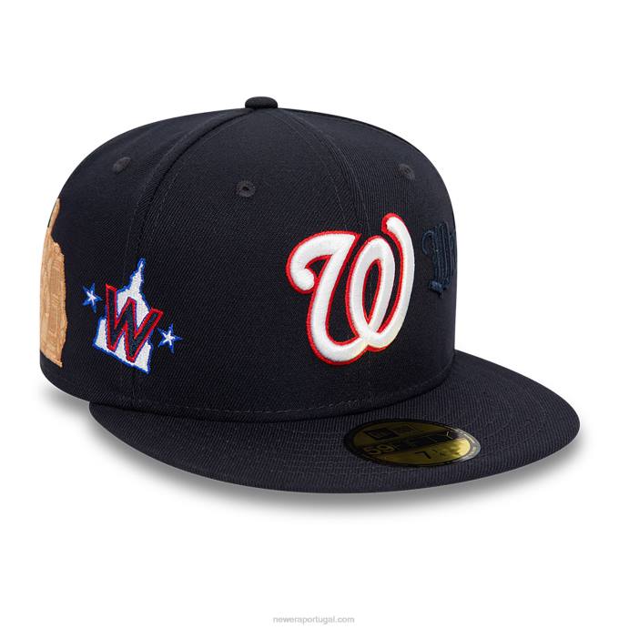 FFTN687 New Era Boné ajustado da Marinha 59Fifty da Washington Nationals
