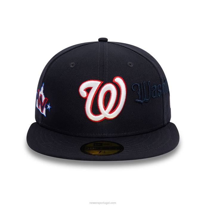 FFTN687 New Era Boné ajustado da Marinha 59Fifty da Washington Nationals