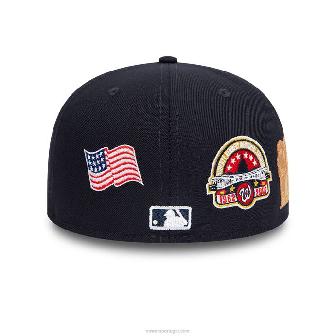 FFTN687 New Era Boné ajustado da Marinha 59Fifty da Washington Nationals