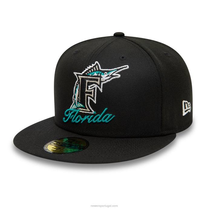 FFTN690 New Era boné justo miami marlins com logo duplo preto 59fifty