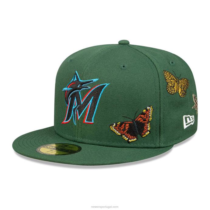 FFTN695 New Era Boné miami marlins feltro x mlb verde escuro 59fifty