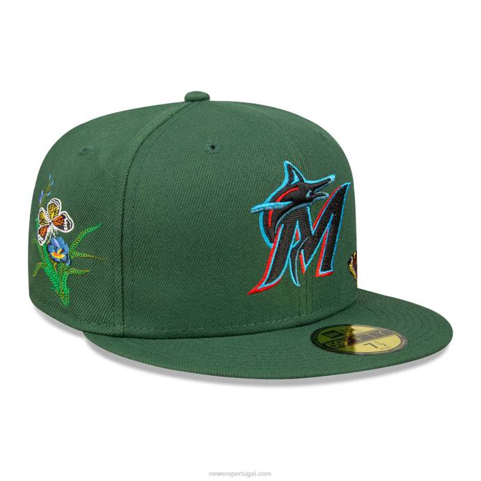 FFTN695 New Era Boné miami marlins feltro x mlb verde escuro 59fifty