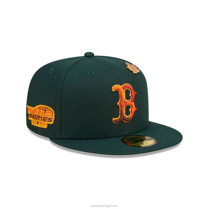 FFTN713 New Era Boné boston red sox folhoso verde escuro 59fifty
