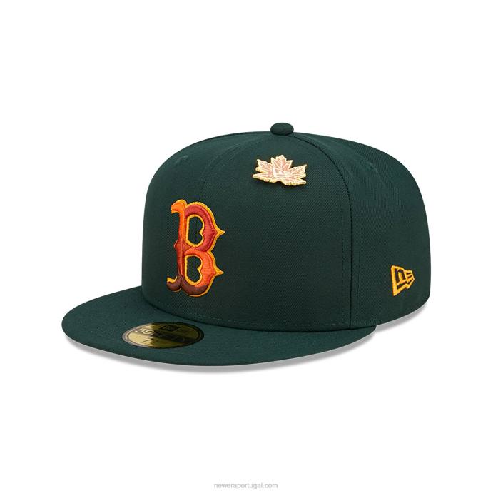 FFTN713 New Era Boné boston red sox folhoso verde escuro 59fifty
