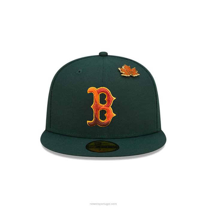 FFTN713 New Era Boné boston red sox folhoso verde escuro 59fifty