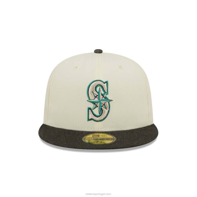 FFTN717 New Era seattle mariners mlb preto denim chrome white 59fifty boné justo