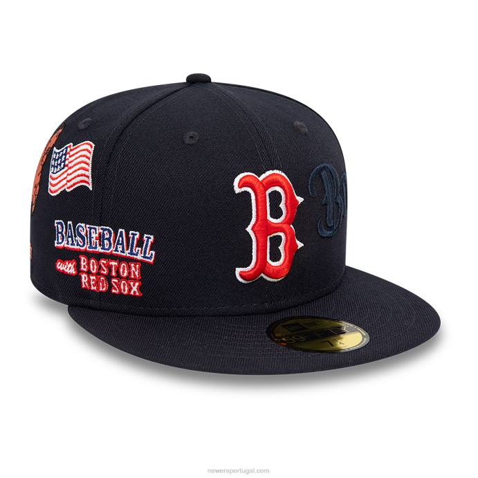 FFTN743 New Era boton red sox script navy 59fifty boné justo