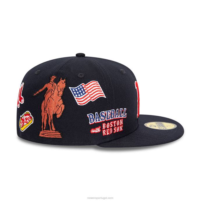 FFTN743 New Era boton red sox script navy 59fifty boné justo