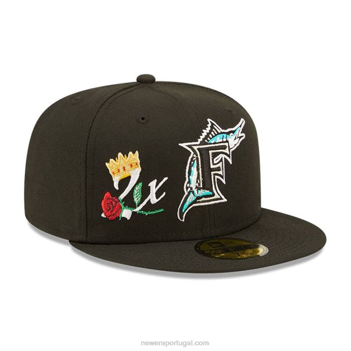 FFTN775 New Era boné justo florida marlins crown champs preto 59fifty