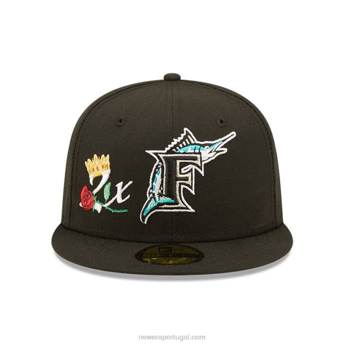 FFTN775 New Era boné justo florida marlins crown champs preto 59fifty