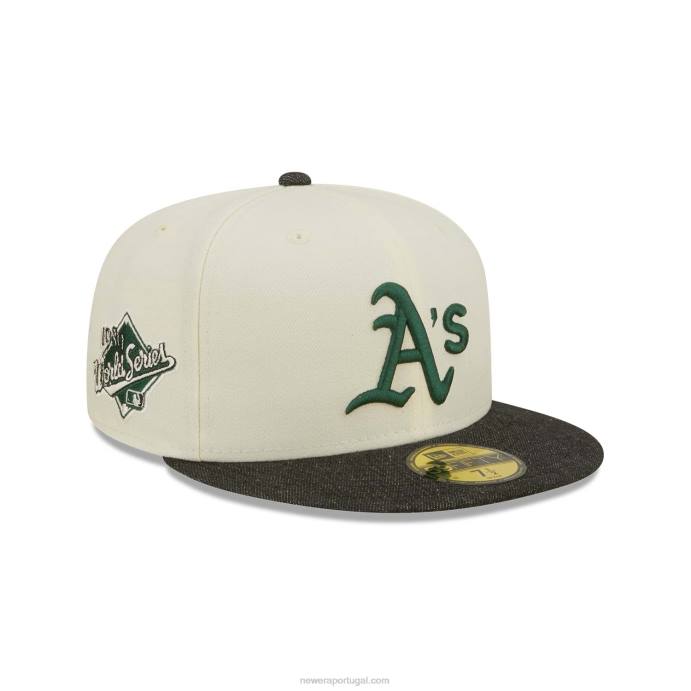 FFTN778 New Era Boné Oakland Athletics MLB Black Denim Chrome White 59Fifty