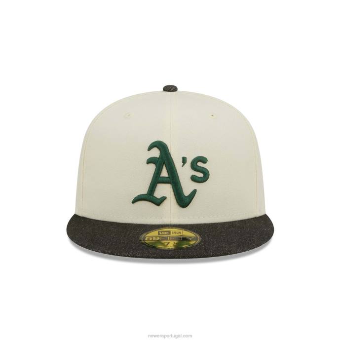 FFTN778 New Era Boné Oakland Athletics MLB Black Denim Chrome White 59Fifty