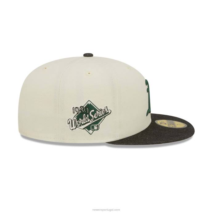 FFTN778 New Era Boné Oakland Athletics MLB Black Denim Chrome White 59Fifty